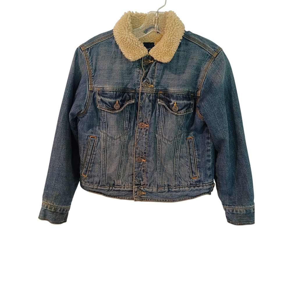 GapKids Denim Sherpa Lined Trucker Jacket Medium Wash Blue Jean Coat Size Large